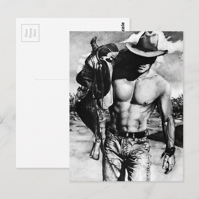 Men Modern Cool Western Male Cowboy Hand-drawn Art Postcard (Front/Back)