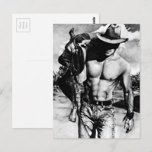 Men Modern Cool Western Male Cowboy Hand-drawn Art Postcard