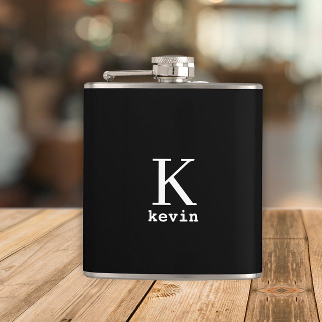 Men monogram modern black and white personalized flask (Creator Uploaded)