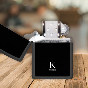 Men monogram name custom simple elegant black zippo lighter