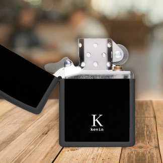 Men monogram name custom simple elegant black zippo lighter