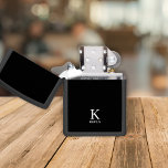 Men monogram name custom simple elegant black zippo lighter<br><div class="desc">Monogrammed and name modern elegant masculine personalized black Zippo lighter with black and white trendy typography. Perfect gift for him - boyfriend,  husband,  best man,  groom on his birthday,  wedding or any other special occasion.</div>