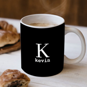 Men monogrammed black and white name personalized coffee mug