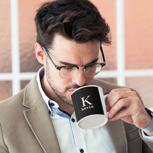 Men monogrammed black and white name personalized coffee mug