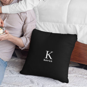 Men monogrammed name personalized black and white throw pillow