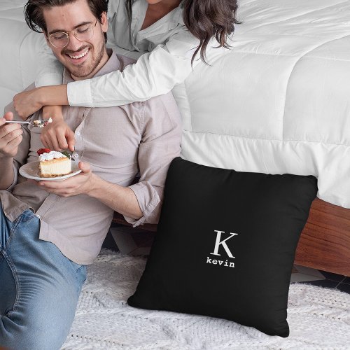 Men monogrammed name personalized black and white  throw pillow