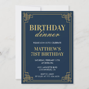 Men Navy blue Birthday dinner 71st birthday  Invitation