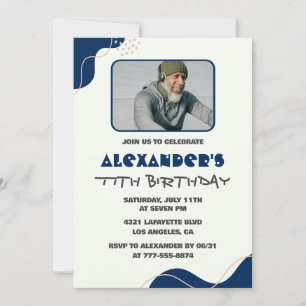Men Navy White 77th birthday invitations 