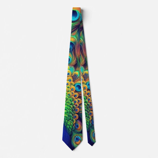 Men Neck Tie - Peacock Feathers Design, Art (Front)