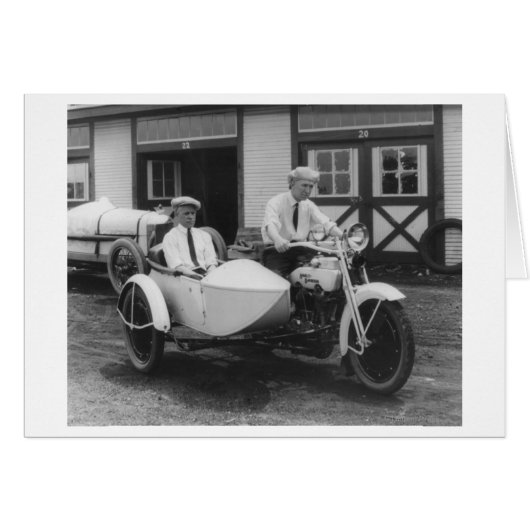 Men on Harley Davidson Motorcycle with Sidecar Cards (Front Horizontal)