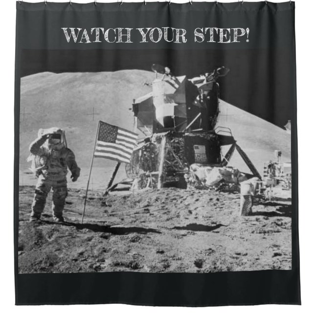 MEN ON THE MOON! WATCH YOUR STEP! SHOWER CURTAIN (Front)