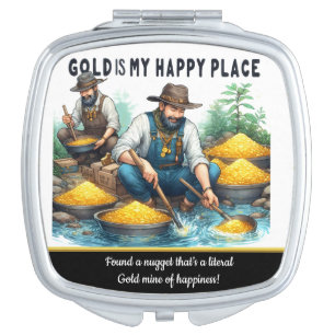 Men panning for gold by a calm river compact mirror