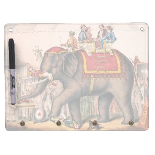Men Performing A Circus Act With An Elephant Dry Erase Board With Keychain Holder