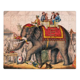 Men Performing A Circus Act With An Elephant. Jigsaw Puzzle
