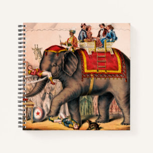 Men Performing A Circus Act With An Elephant. Notebook
