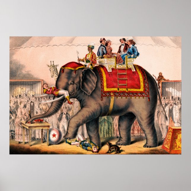 Men Performing A Circus Act With An Elephant. Poster (Front)
