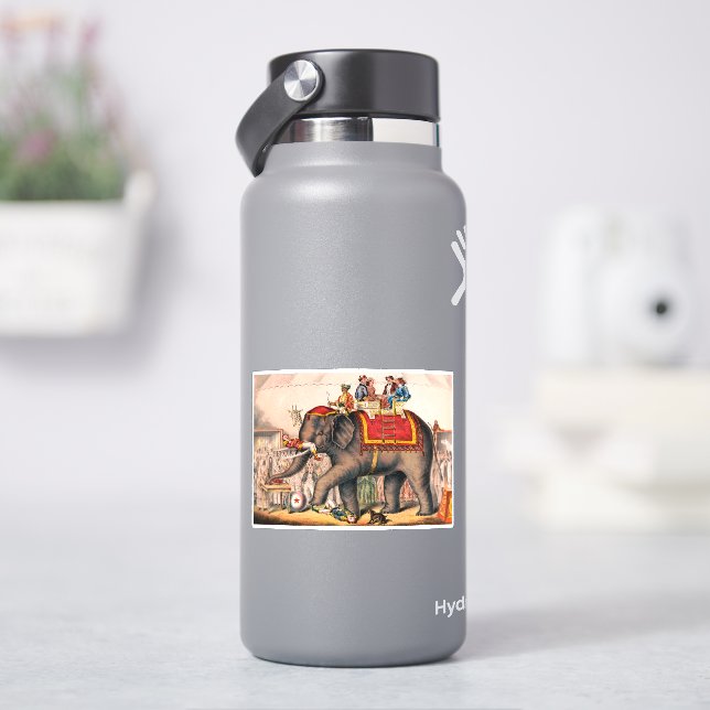 Men Performing A Circus Act With An Elephant. Sticker (HydroFlask)