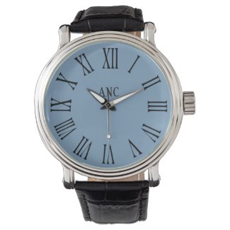 Men Personalized Initials Roman Numeral Blue Watch