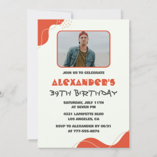 Men Photo 39th birthday invitations Modern Red