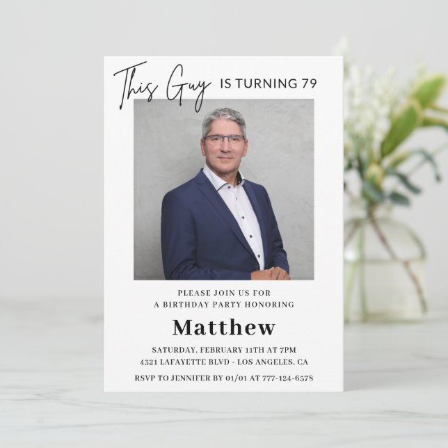 Men Photo 79th birthday invitations Navy blue | Zazzle