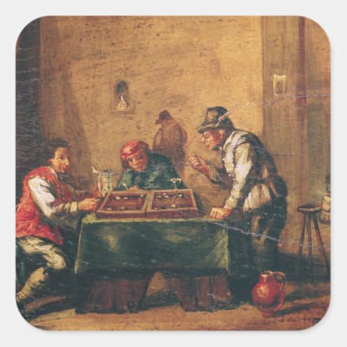 Men Playing Backgammon in a Tavern Square Sticker