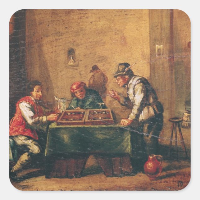 Men Playing Backgammon in a Tavern Square Sticker (Front)