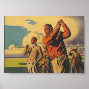 Men Playing Golf, Vintage Golf Poster