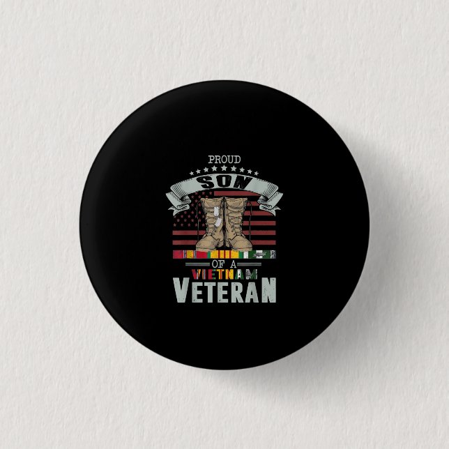 Men Proud Son Of A Vietnam Veteran Fathers Day Button (Front)