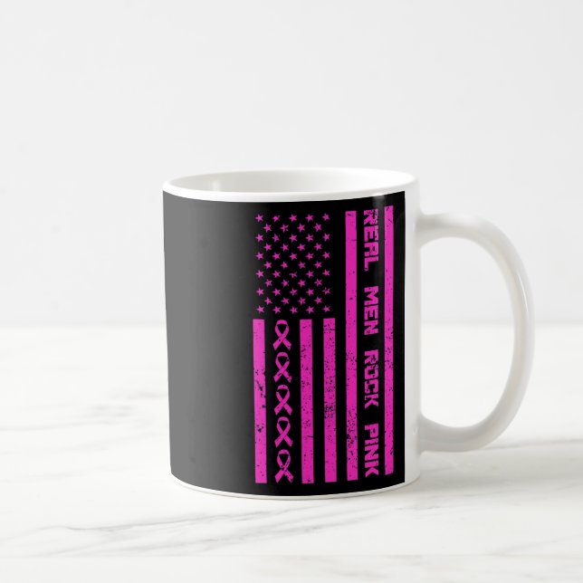 Men Rock Pink Ribbon Breast Cancer Awareness Ameri Coffee Mug (Right)