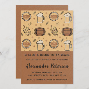 Men Rustic Beer 67th birthday invitations 