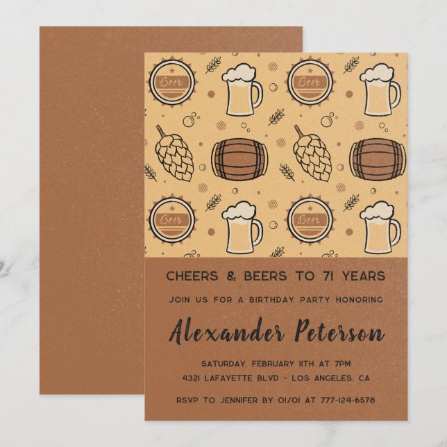 Men Rustic Beer 71st birthday invitations  (Front/Back)