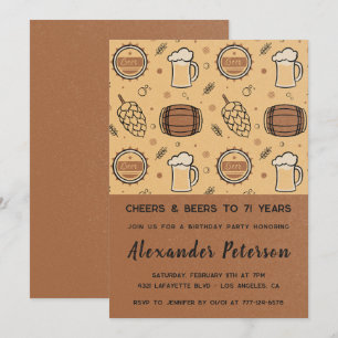 Men Rustic Beer 71st birthday invitations 