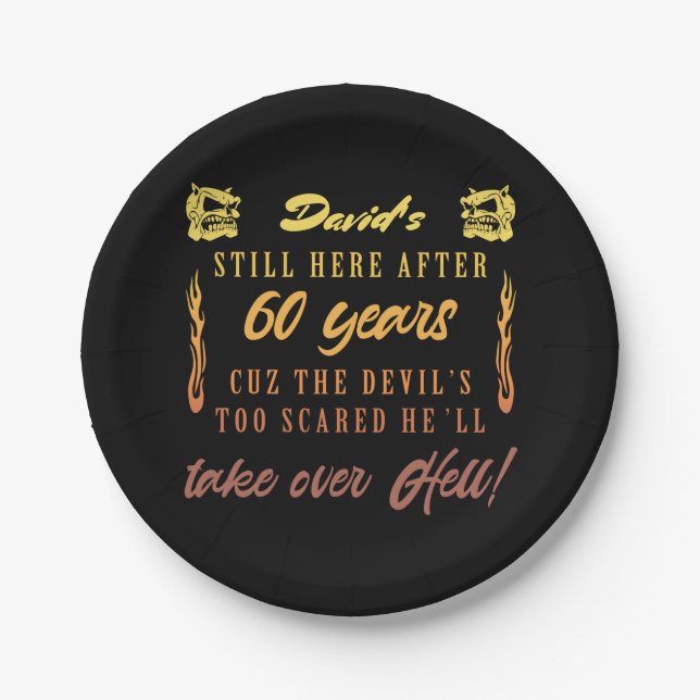 Men’s 60th Birthday Humor Paper Plates (Front)