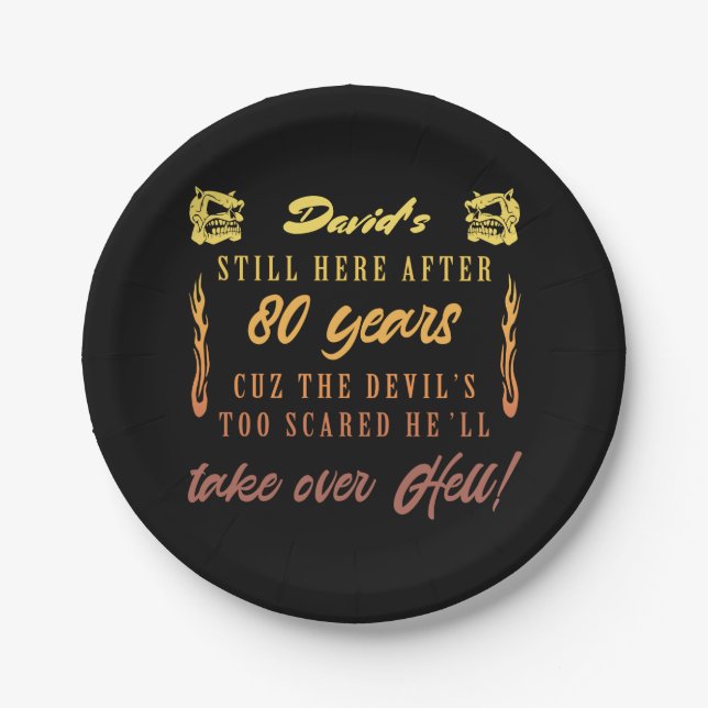Men’s 80th Birthday Humor Paper Plates (Front)