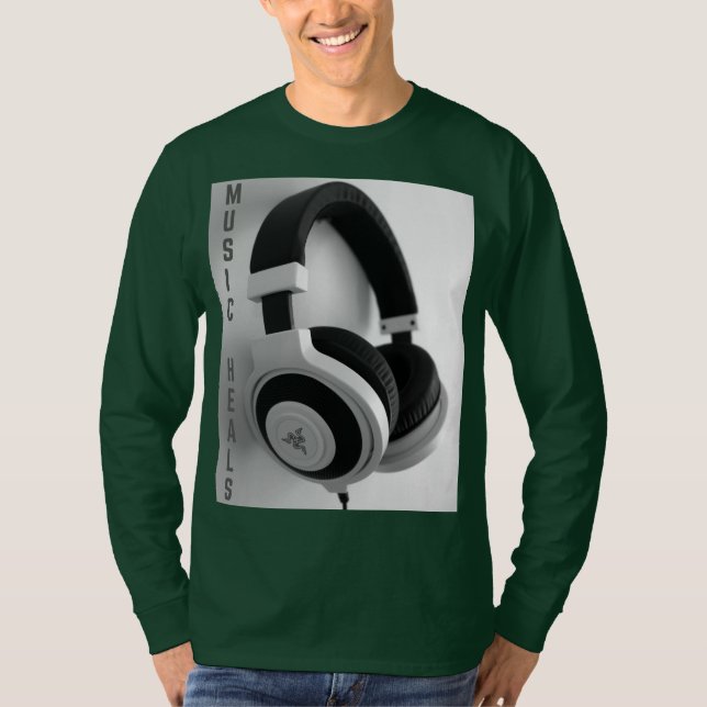 Men’s Graphic Headphone Music Print Long Sleeve  T-Shirt (Front)