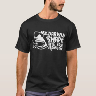 Men_s My Darwin Shark Ate Your Jesus Fish Funny Jo T-Shirt