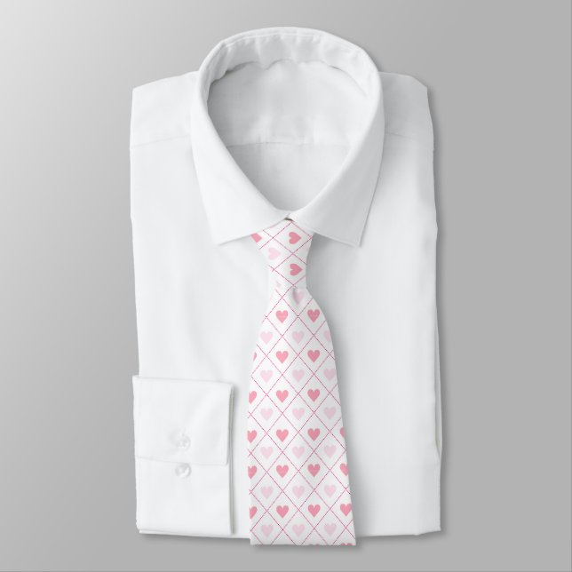 Men’s Pink Heart Pattern  Neck Tie (Tied)