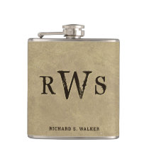 Men"s Western Monogram Faux Leather Buckskin Flask Men"s Western Monogram Faux Leather Buckskin Flask