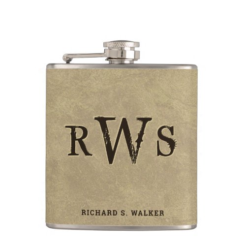 Mens Western Monogram Faux Leather Buckskin Flask