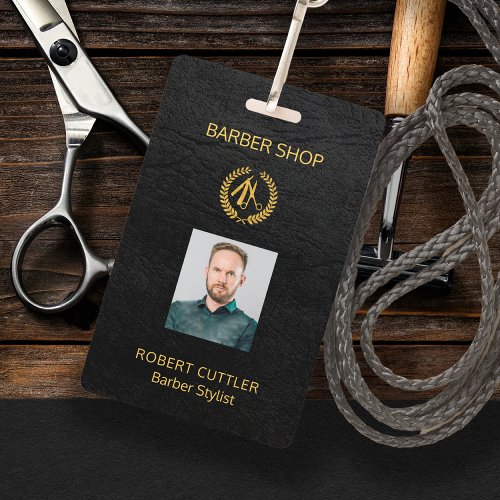 Men salon barber personalized employee photo id badge