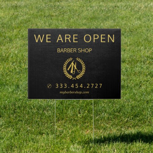 Men salon barber shop elegant black leather look sign