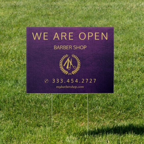 Men salon barber shop elegant purple leather look sign