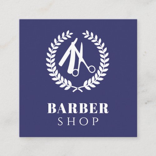 Men salon custom logo simple modern navy square business card