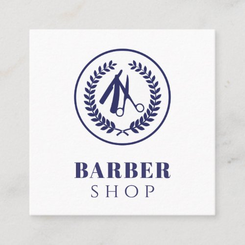 Men salon custom logo simple modern navy white square business card