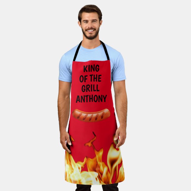 Men Sausage Red King of the Grill Chef BBQ Apron (Worn)