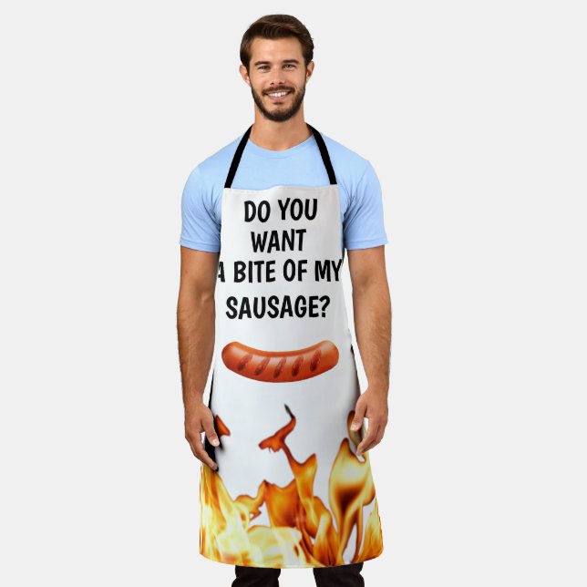 Men Sausage White Modern Dad Chef BBQ  Apron (Worn)