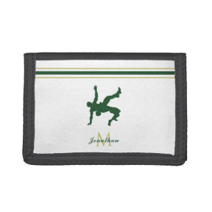Men Silhouette Wrestling Fight Custom Name Initial Tri-fold Wallet