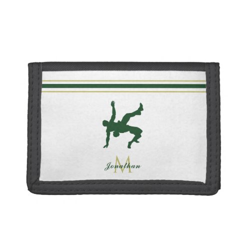 Men Silhouette Wrestling Fight Custom Name Initial Trifold Wallet