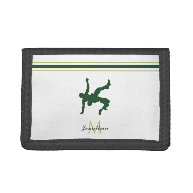 Men Silhouette Wrestling Fight Custom Name Initial Trifold Wallet (Front)