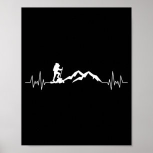 Men ski heartbeat skidiving mountain camping trave poster